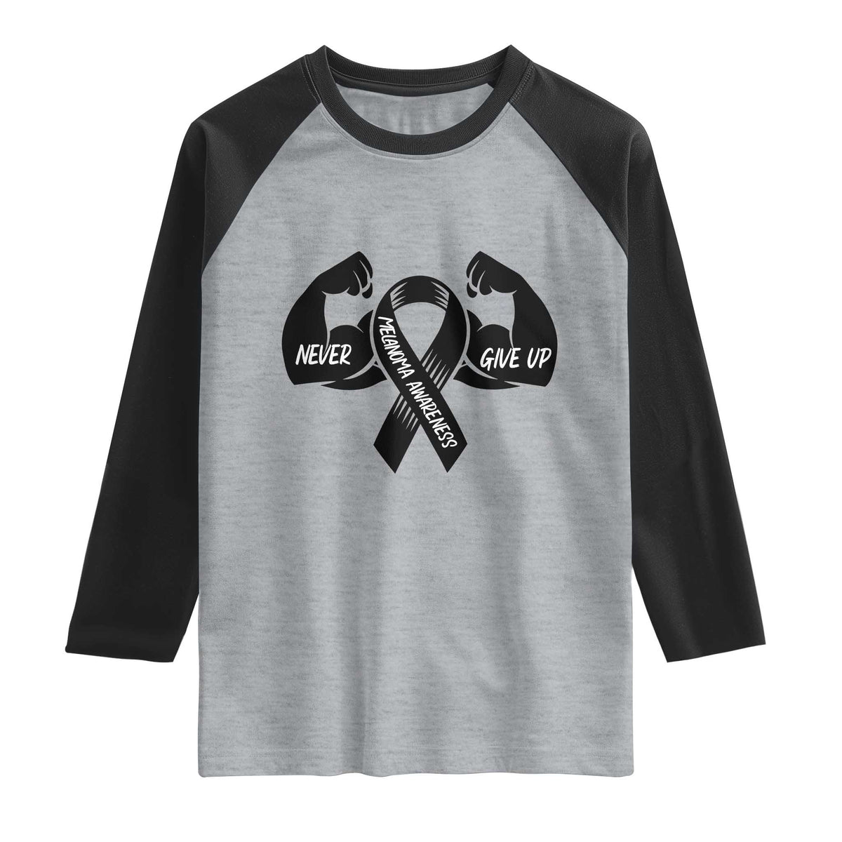Melanoma Awareness Warrior Raglan Shirt Never Give Up
