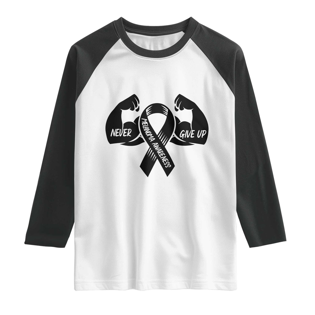 Melanoma Awareness Warrior Raglan Shirt Never Give Up