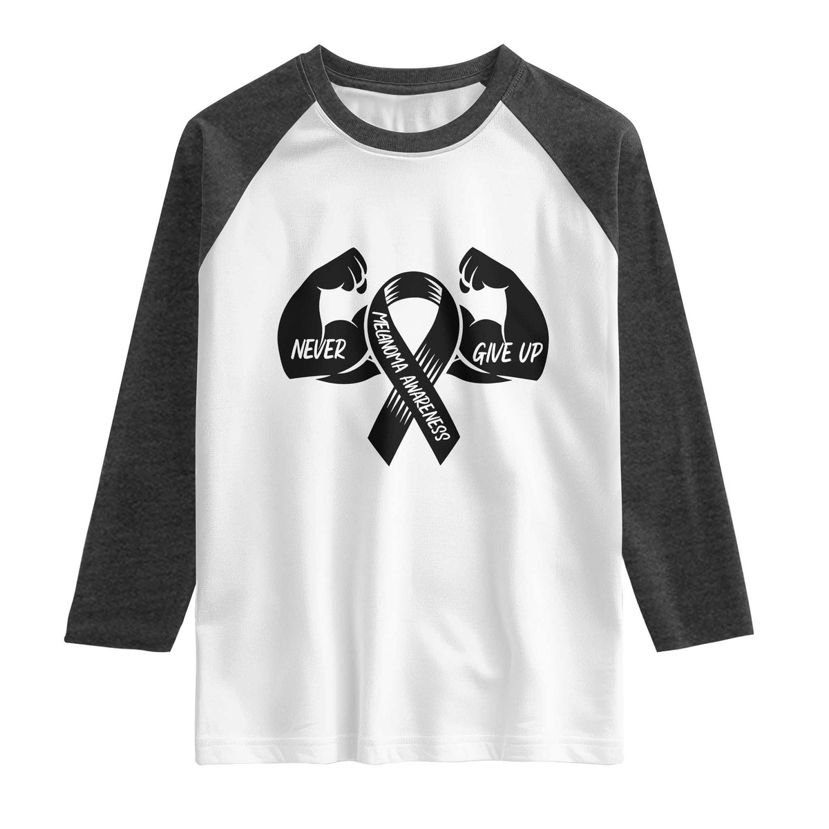 Melanoma Awareness Warrior Raglan Shirt Never Give Up
