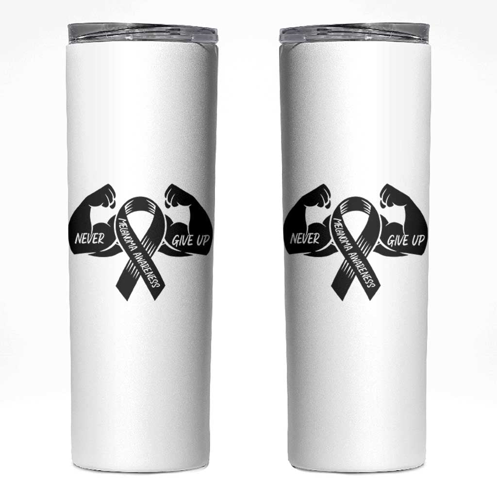 Melanoma Awareness Warrior Skinny Tumbler Never Give Up