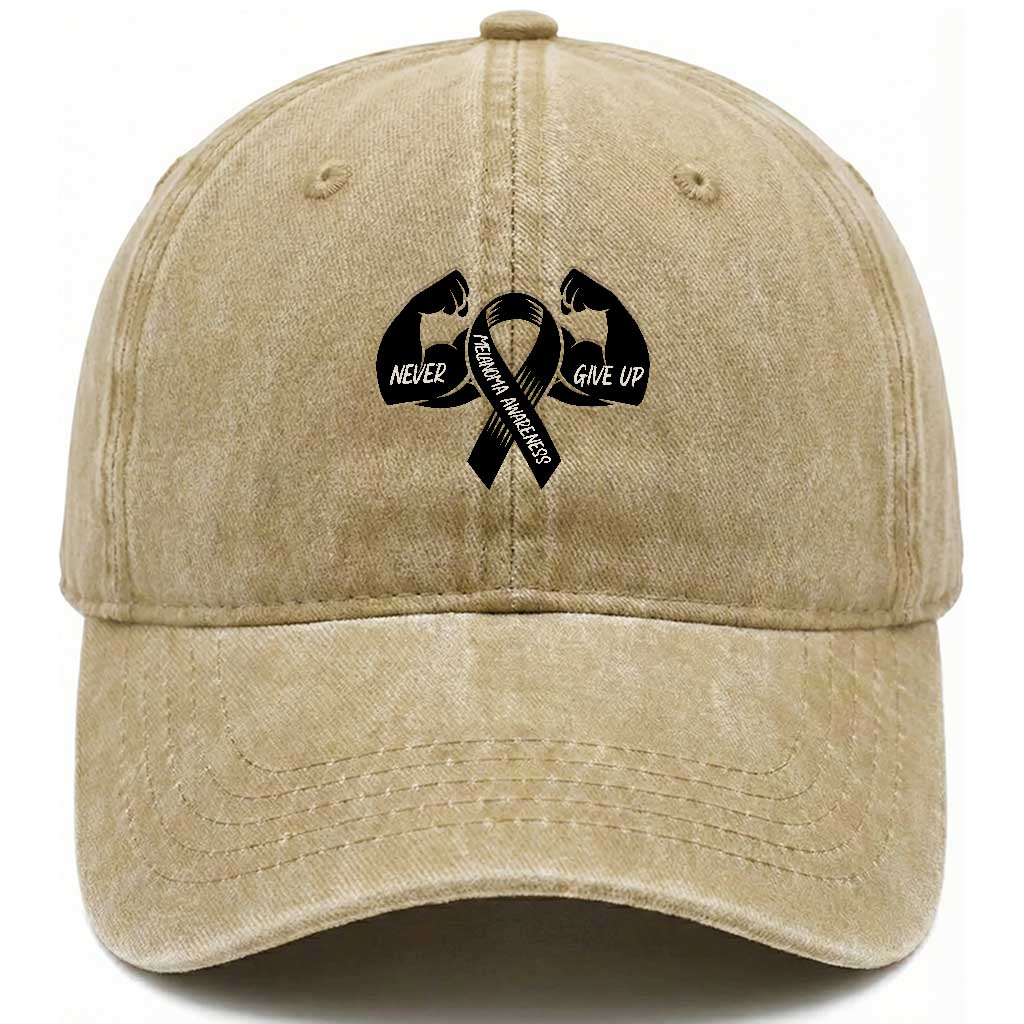 Melanoma Awareness Warrior Washed Cotton Baseball Cap Never Give Up