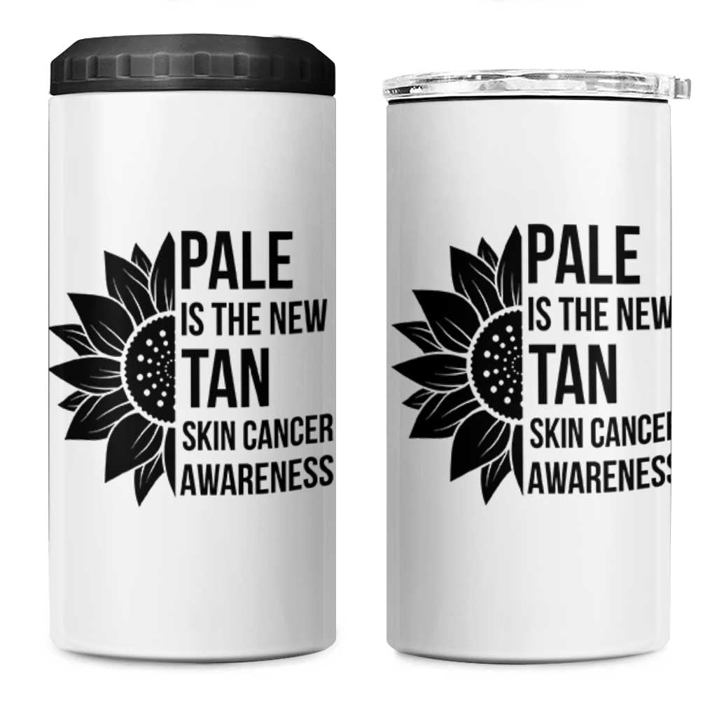 Skin Cancer Survivor Warrior 4 in 1 Can Cooler Tumbler Pale Is The New Tan