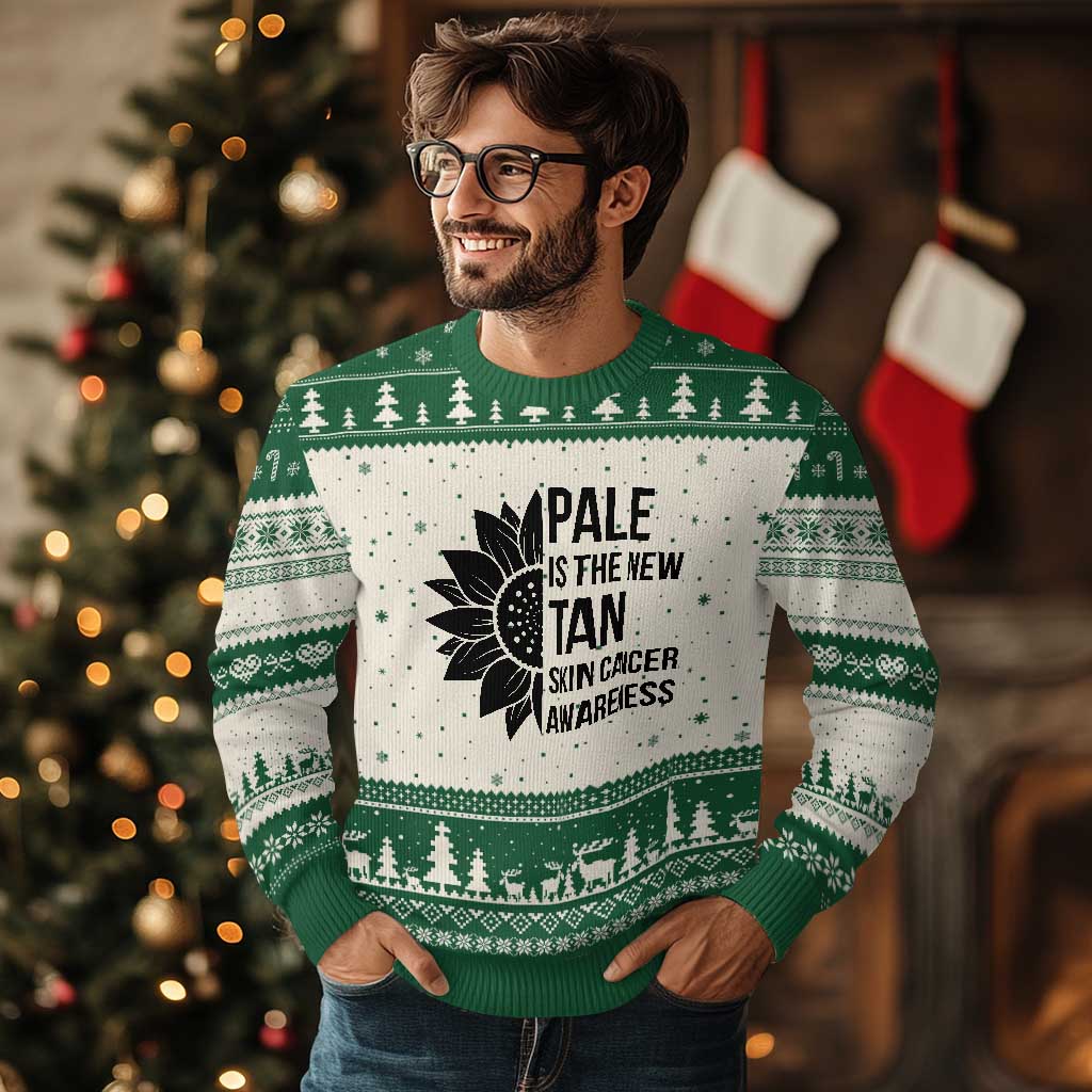 Skin Cancer Survivor Warrior Ugly Christmas Sweater Pale Is The New Tan