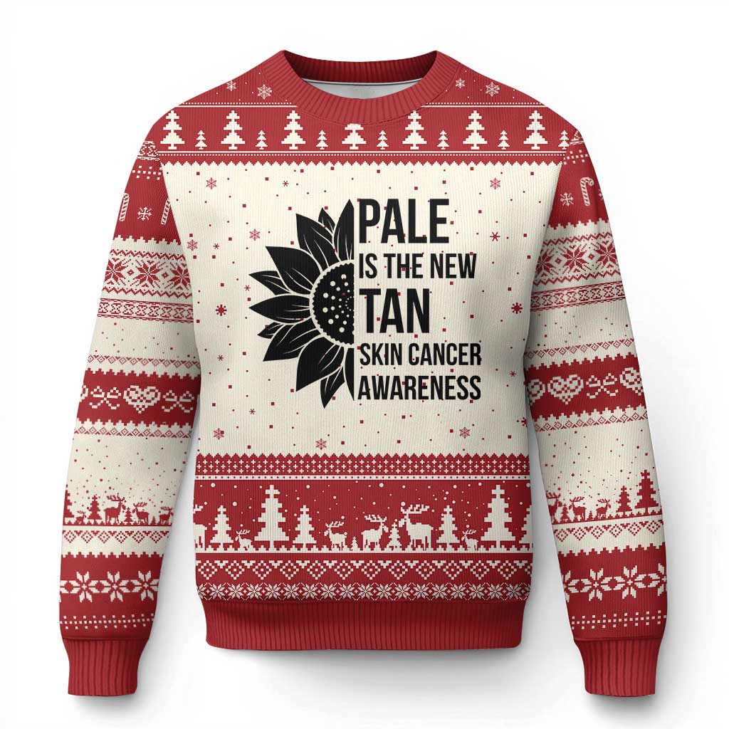 Skin Cancer Survivor Warrior Ugly Christmas Sweater Pale Is The New Tan
