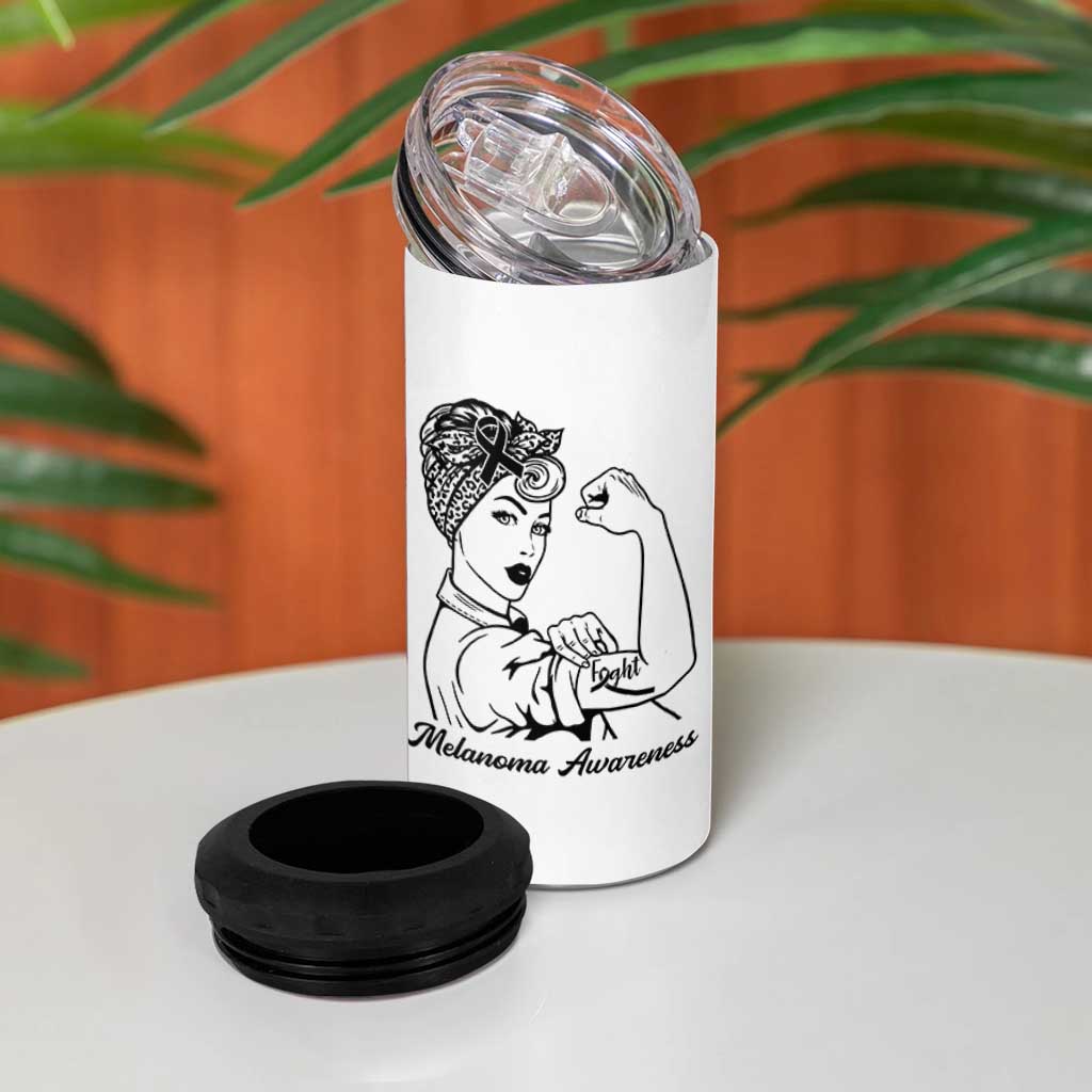 Melanoma Awareness Strong Woman 4 in 1 Can Cooler Tumbler Feminist Warrior