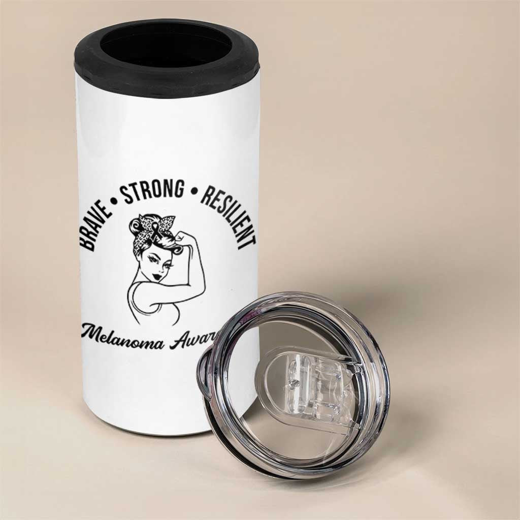 Melanoma Awareness Strong Woman 4 in 1 Can Cooler Tumbler Brave Strong Resilient Warrior