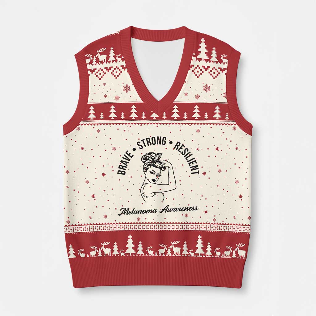 Melanoma Awareness Strong Woman V-Neck Knit Sweater Vest Brave Strong Resilient Warrior