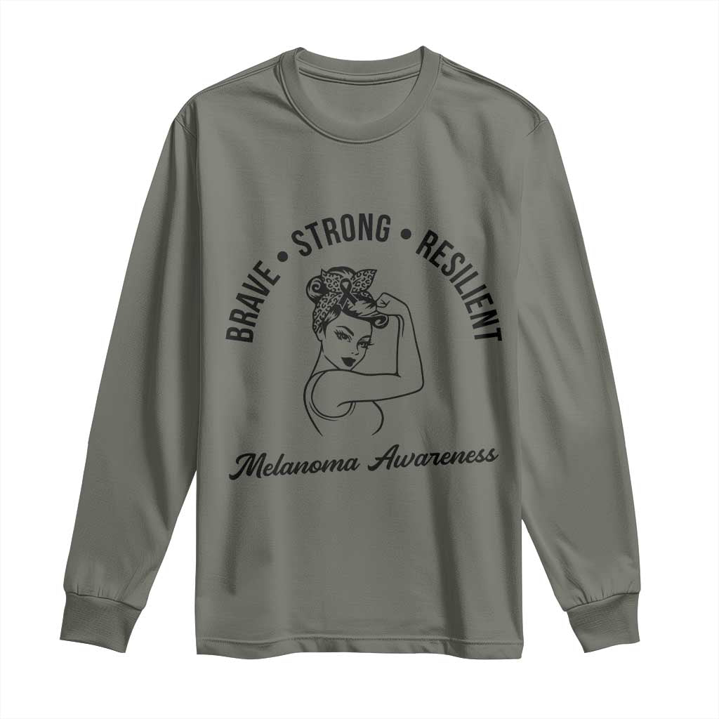 Melanoma Awareness Strong Woman Long Sleeve Shirt Brave Strong Resilient Warrior