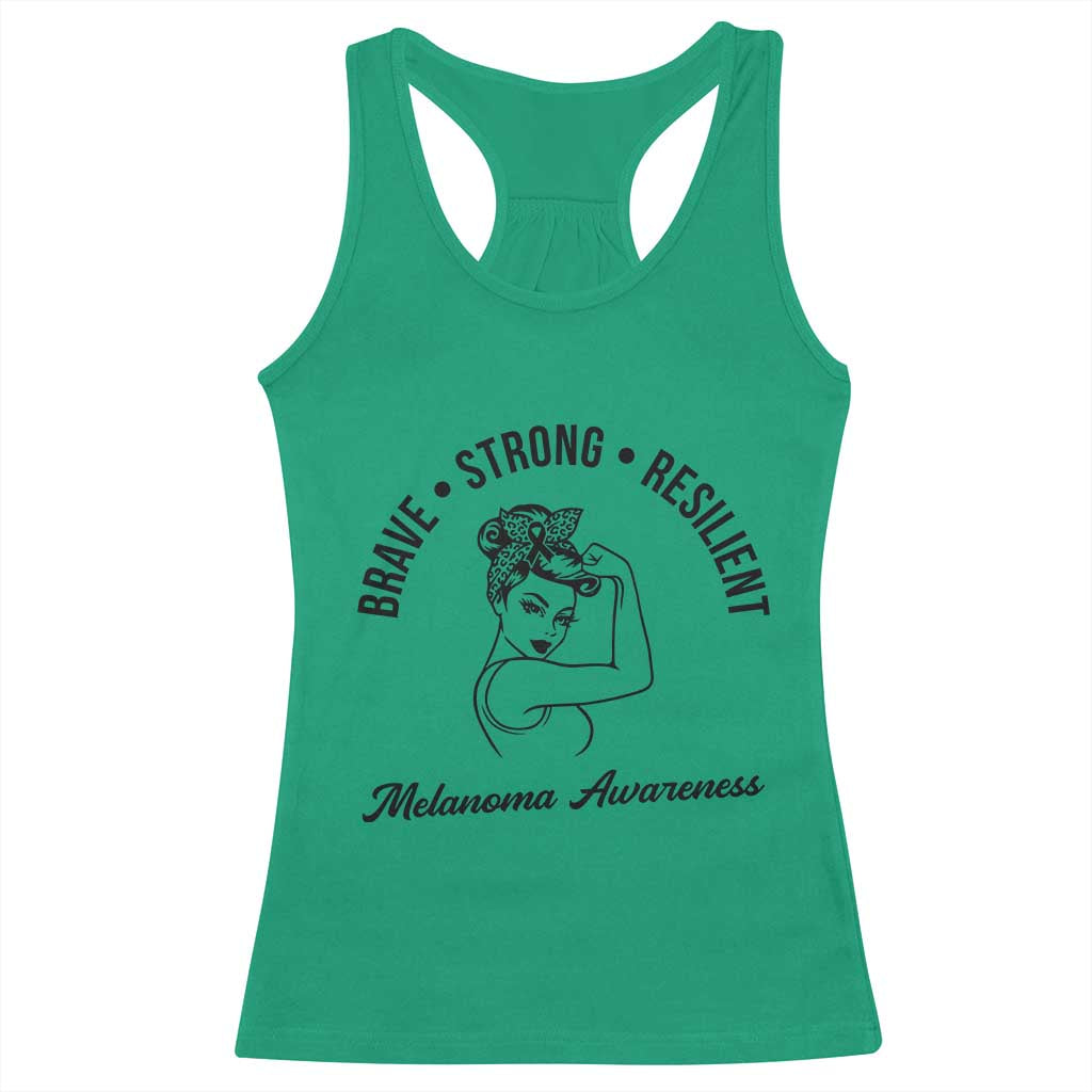 Melanoma Awareness Strong Woman Racerback Tank Top Brave Strong Resilient Warrior