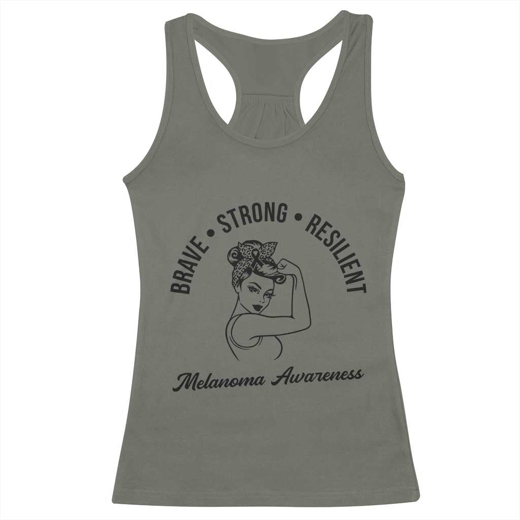 Melanoma Awareness Strong Woman Racerback Tank Top Brave Strong Resilient Warrior