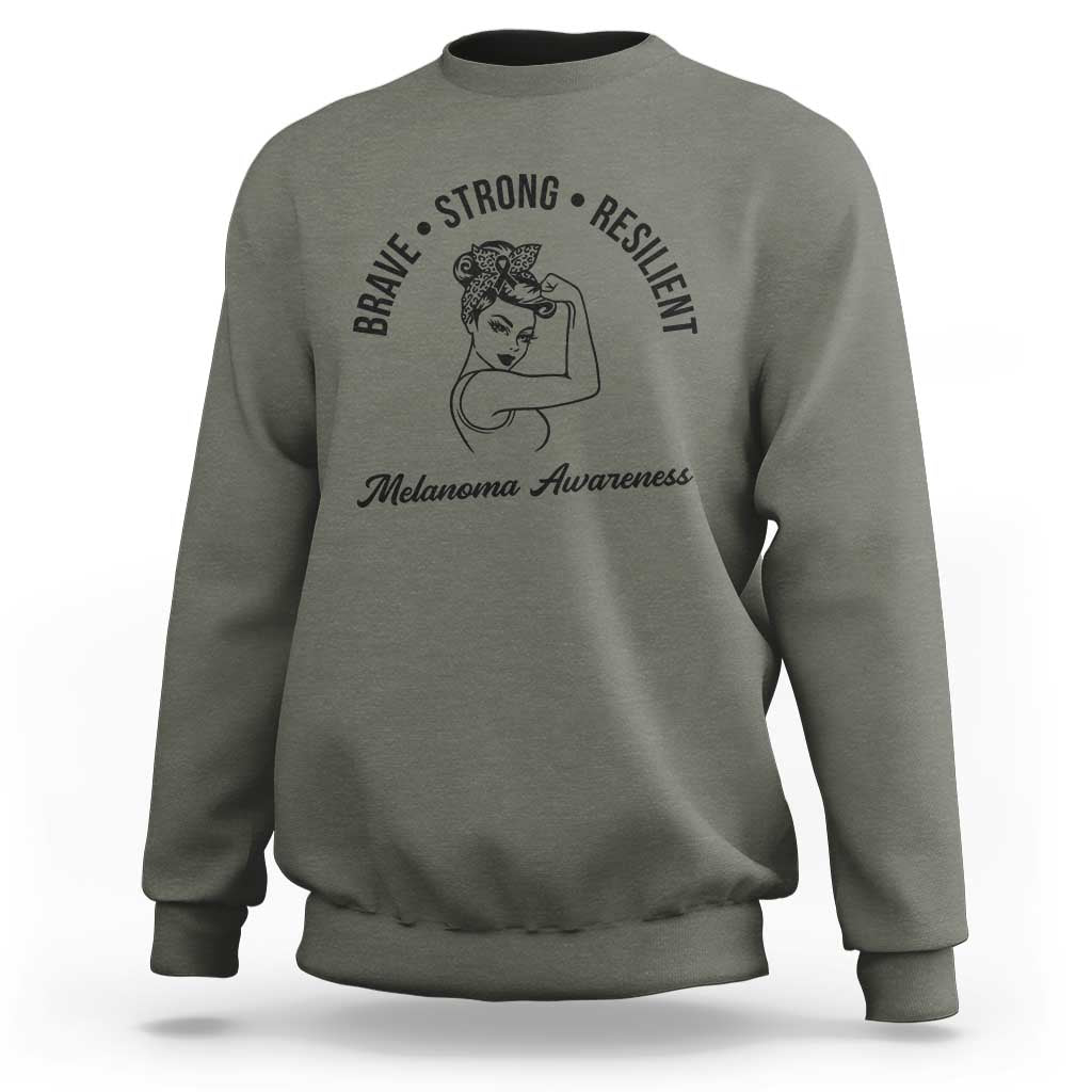 Melanoma Awareness Strong Woman Sweatshirt Brave Strong Resilient Warrior