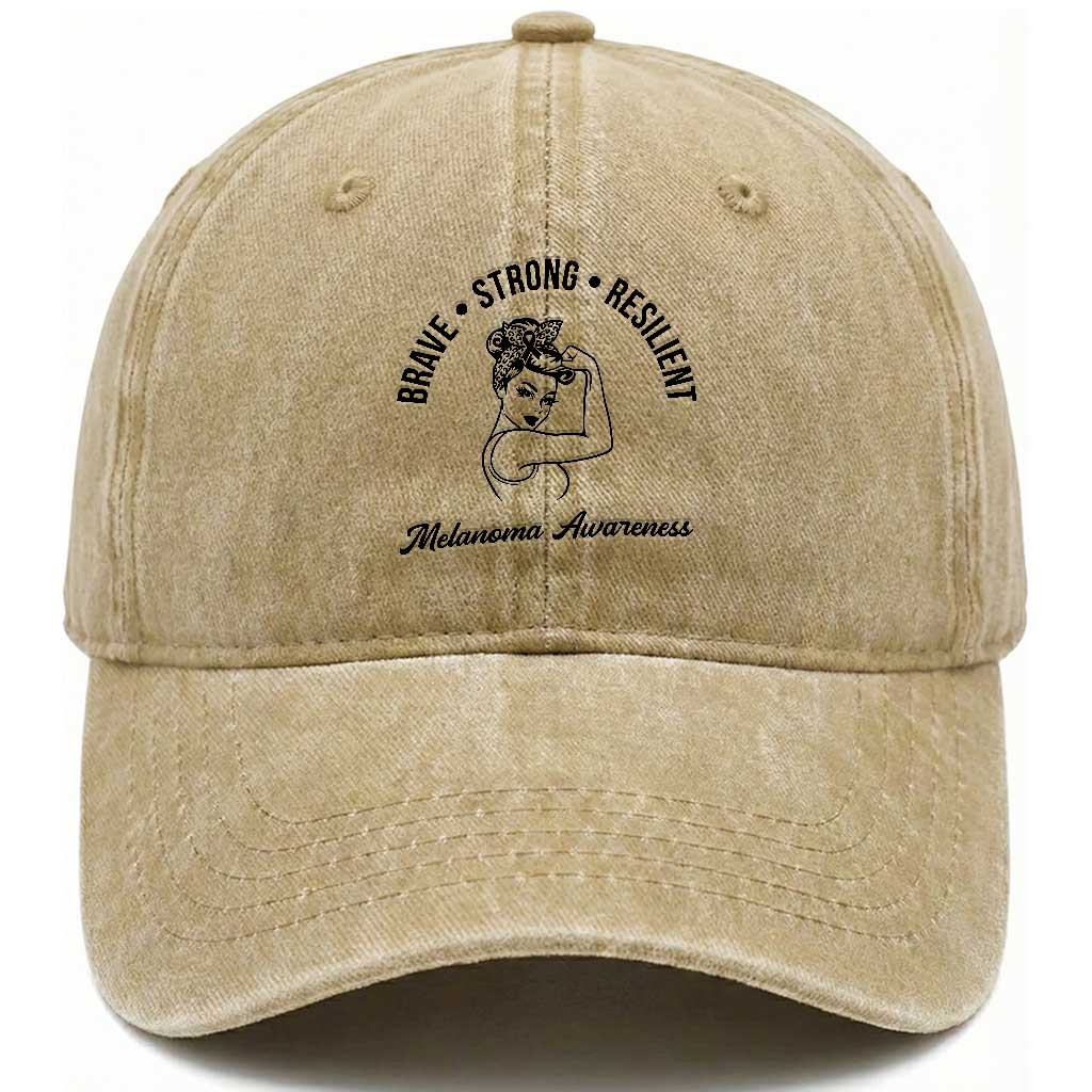 Melanoma Awareness Strong Woman Washed Cotton Baseball Cap Brave Strong Resilient Warrior