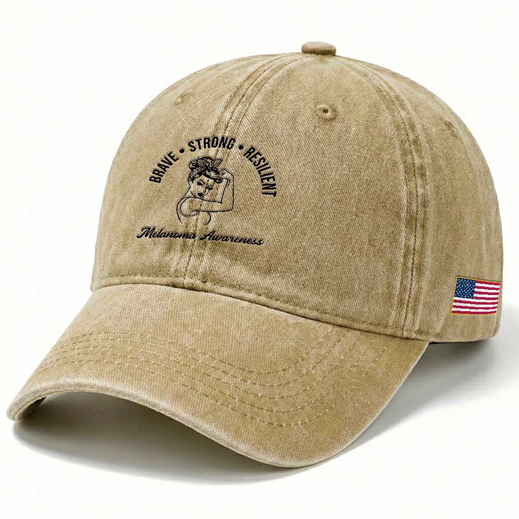 Melanoma Awareness Strong Woman Washed Cotton Baseball Cap Brave Strong Resilient Warrior