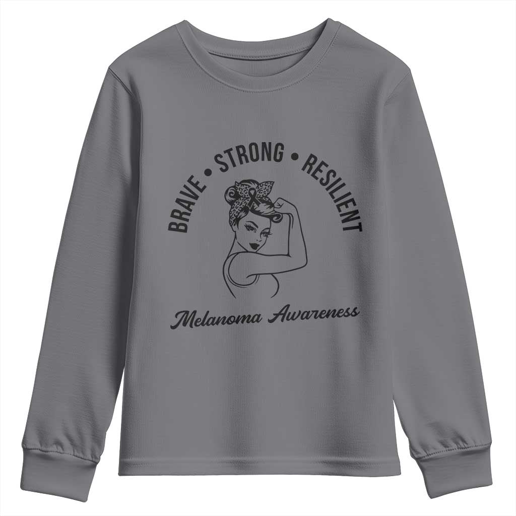Melanoma Awareness Strong Woman Youth Sweatshirt Brave Strong Resilient Warrior