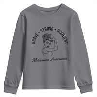 Melanoma Awareness Strong Woman Youth Sweatshirt Brave Strong Resilient Warrior