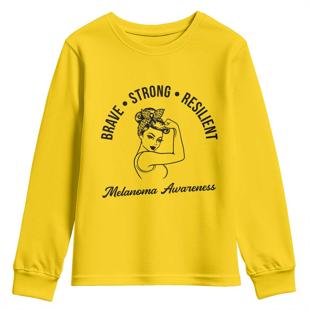 Melanoma Awareness Strong Woman Youth Sweatshirt Brave Strong Resilient Warrior