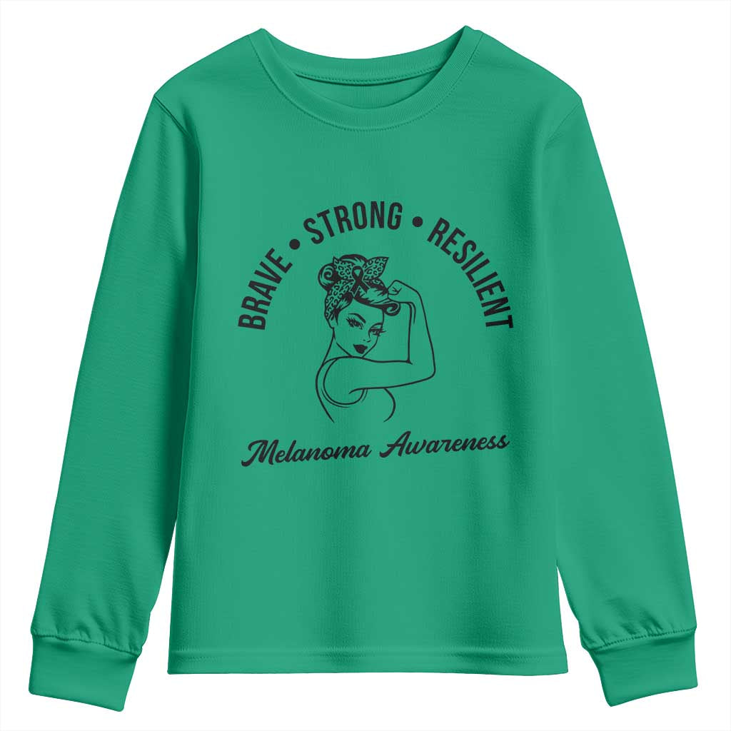 Melanoma Awareness Strong Woman Youth Sweatshirt Brave Strong Resilient Warrior