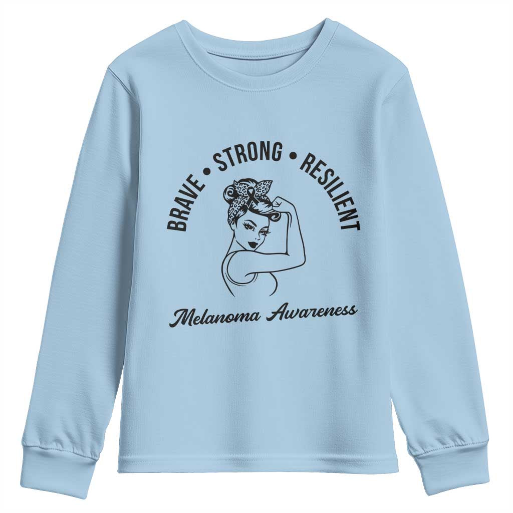 Melanoma Awareness Strong Woman Youth Sweatshirt Brave Strong Resilient Warrior