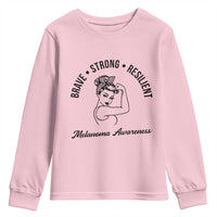 Melanoma Awareness Strong Woman Youth Sweatshirt Brave Strong Resilient Warrior