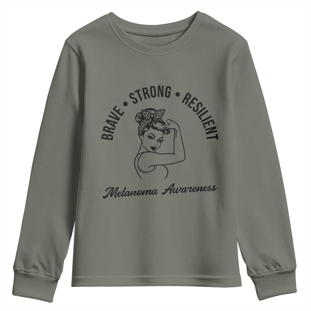 Melanoma Awareness Strong Woman Youth Sweatshirt Brave Strong Resilient Warrior