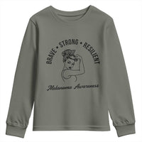 Melanoma Awareness Strong Woman Youth Sweatshirt Brave Strong Resilient Warrior