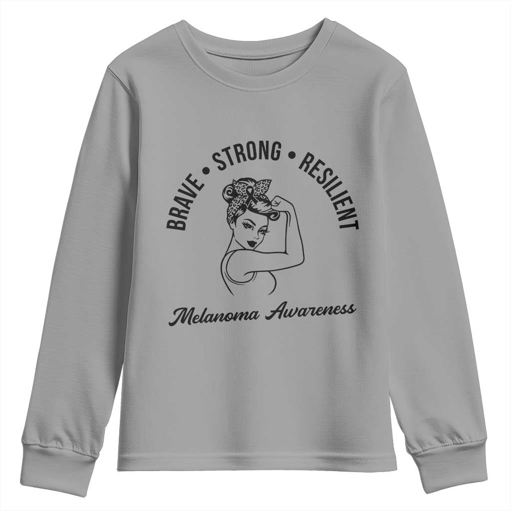 Melanoma Awareness Strong Woman Youth Sweatshirt Brave Strong Resilient Warrior