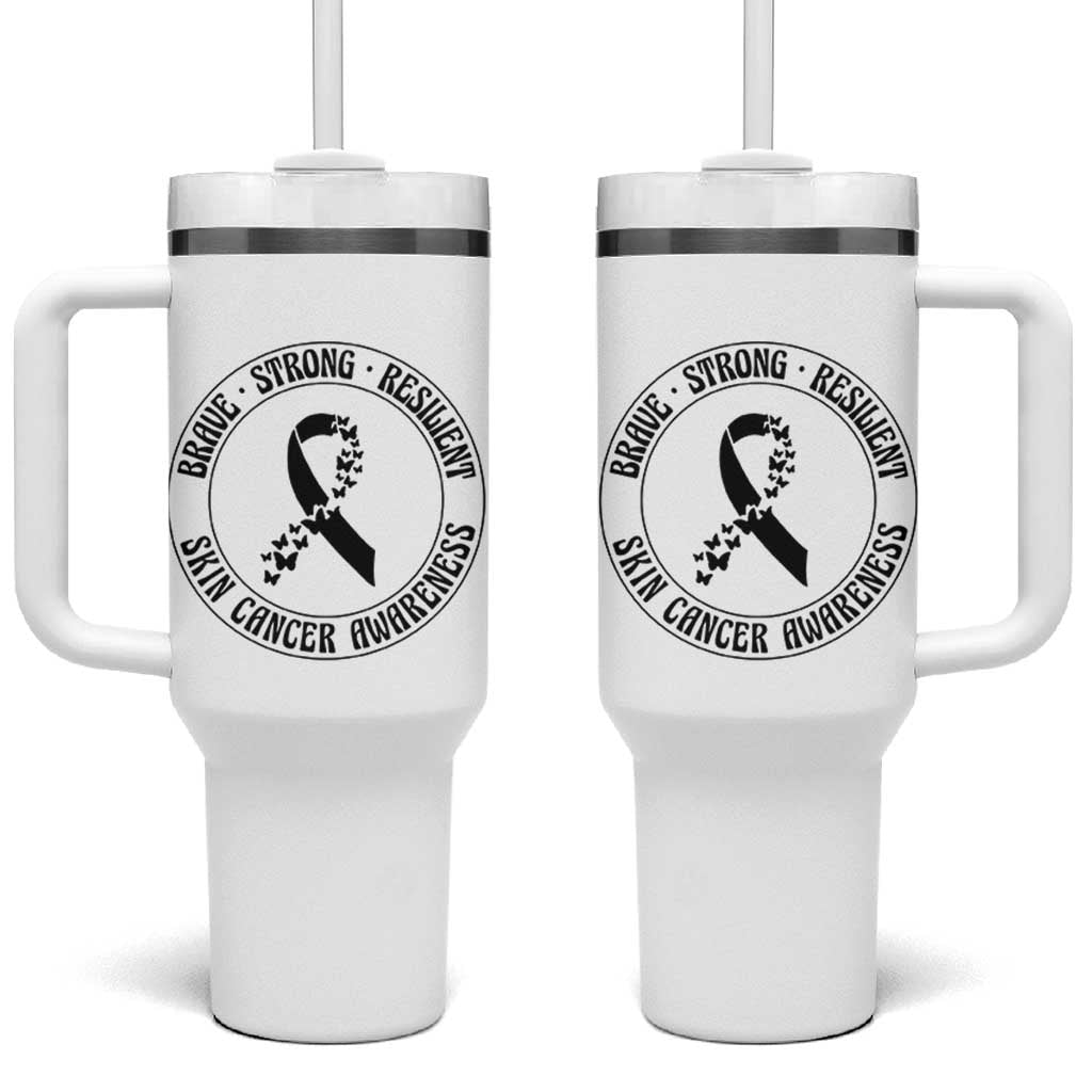 Melanoma Awareness Tumbler With Handle Brave Strong Resilient Warrior