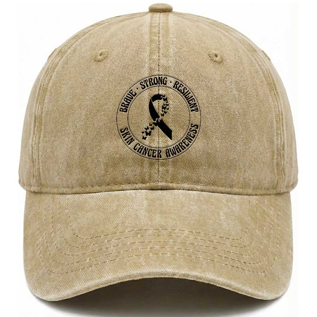 Melanoma Awareness Washed Cotton Baseball Cap Brave Strong Resilient Warrior