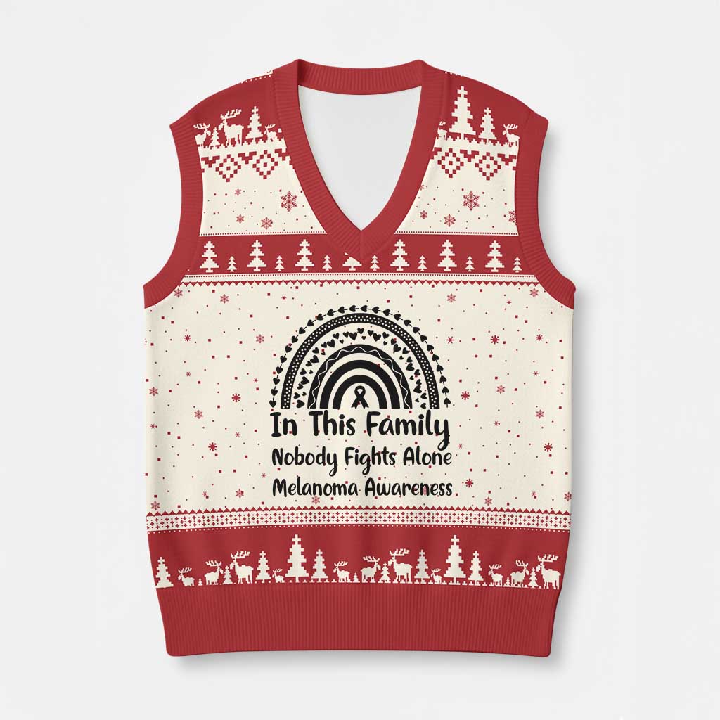 In This Family Nobody Fights Alone V-Neck Knit Sweater Vest Melanoma Warrior Support