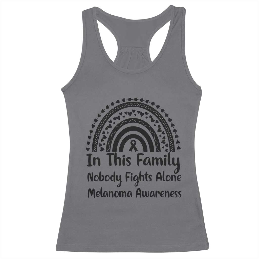 In This Family Nobody Fights Alone Racerback Tank Top Melanoma Warrior Support