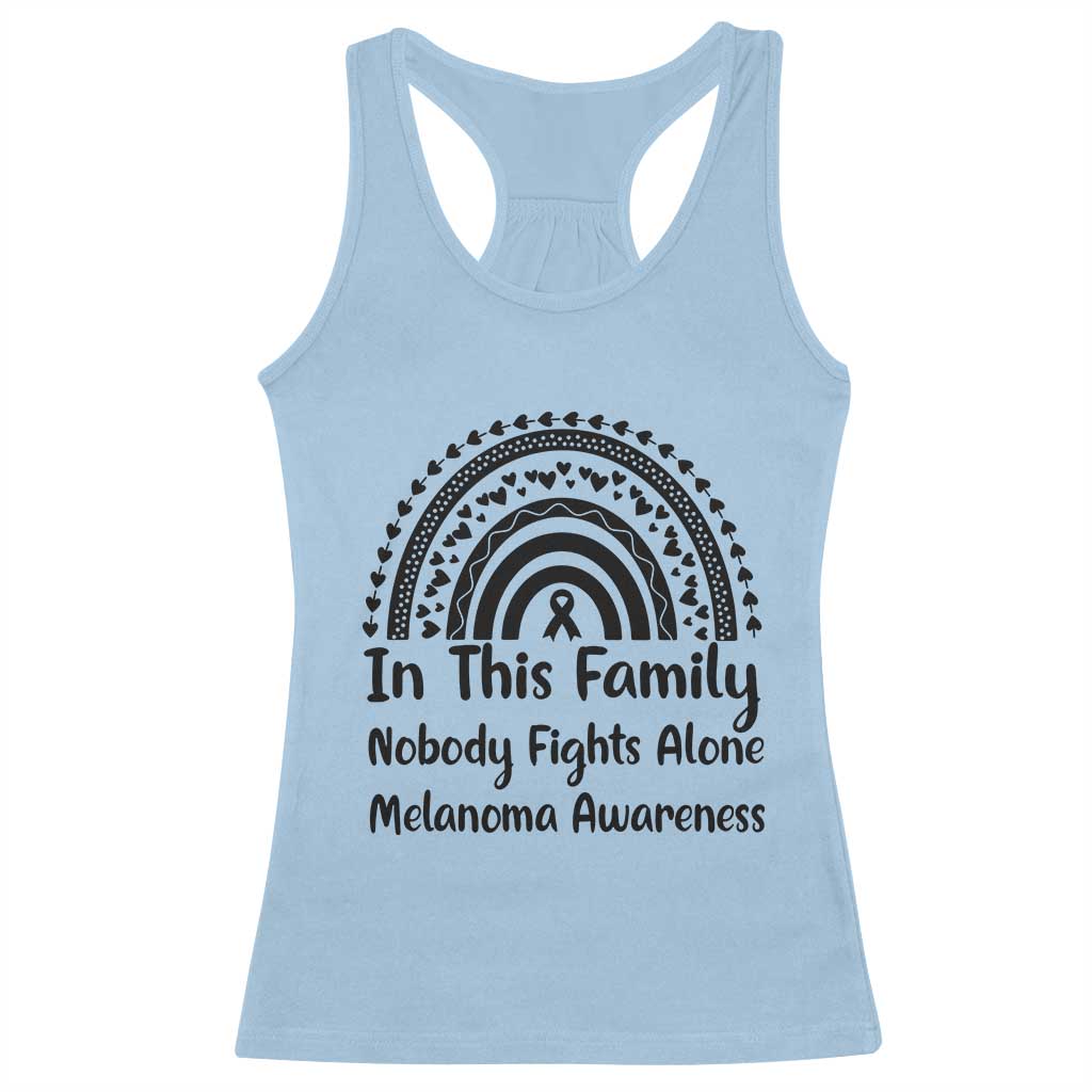 In This Family Nobody Fights Alone Racerback Tank Top Melanoma Warrior Support