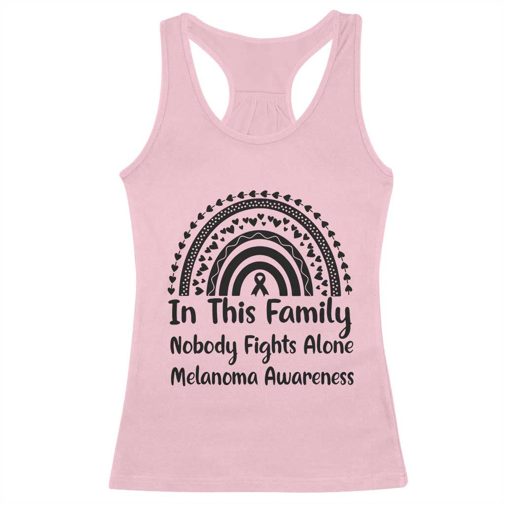 In This Family Nobody Fights Alone Racerback Tank Top Melanoma Warrior Support