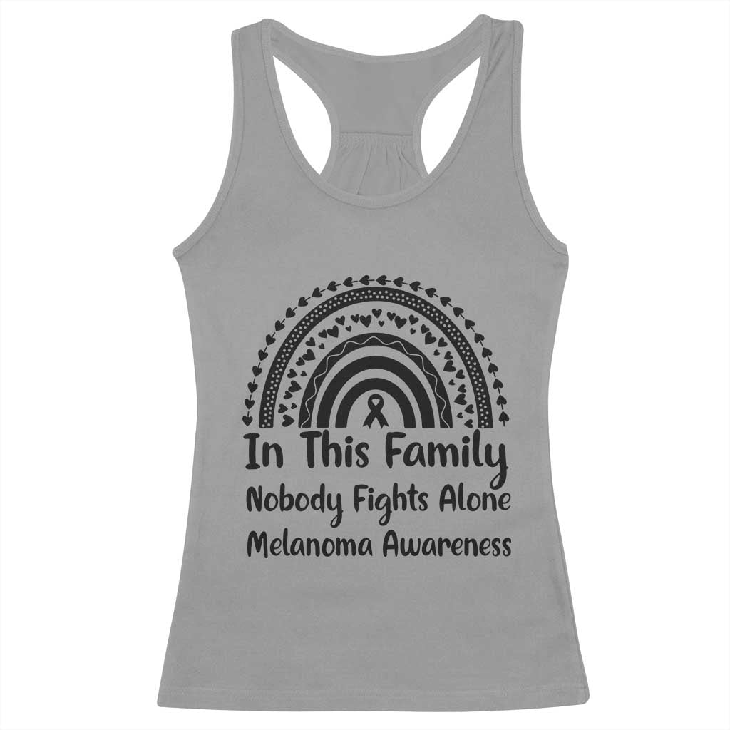 In This Family Nobody Fights Alone Racerback Tank Top Melanoma Warrior Support