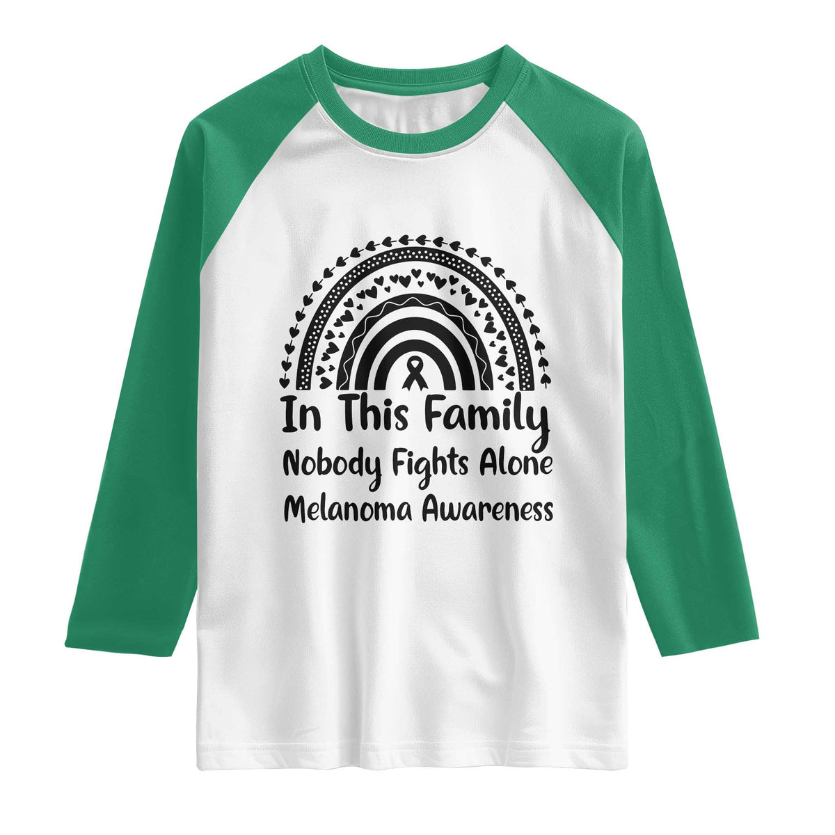 In This Family Nobody Fights Alone Raglan Shirt Melanoma Warrior Support