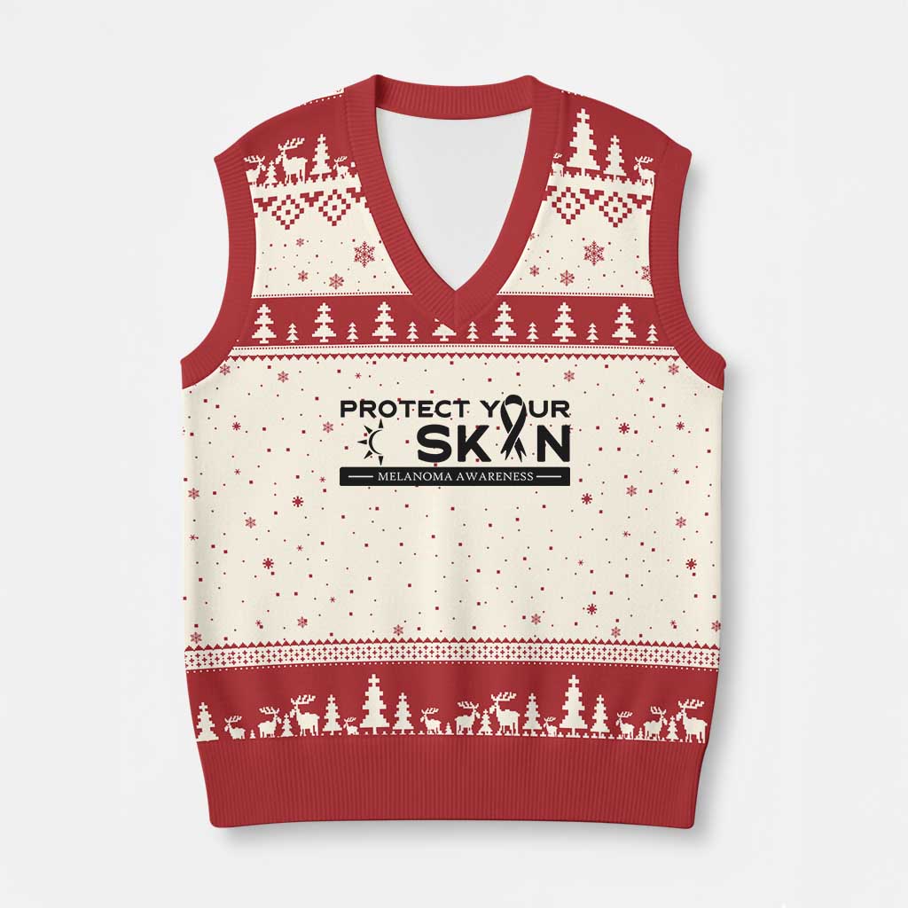 Melanoma Prevention Awareness V-Neck Knit Sweater Vest Protect Your Skin