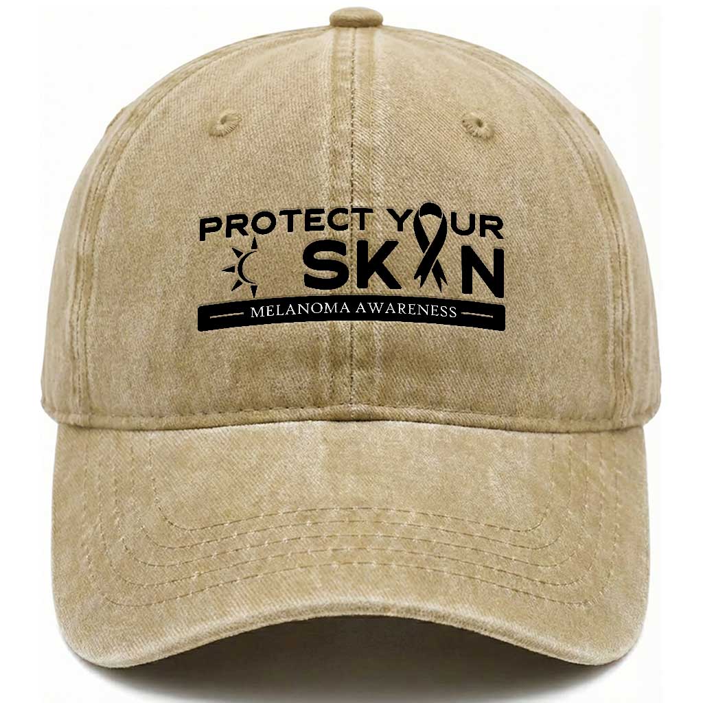 Melanoma Prevention Awareness Washed Cotton Baseball Cap Protect Your Skin