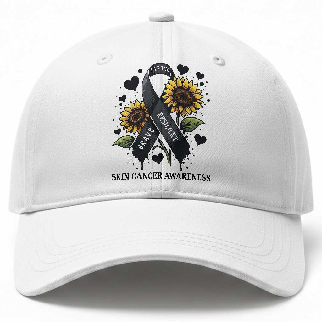Sunflower Skin Cancer Awareness Baseball Cap Brave Strong Resilient