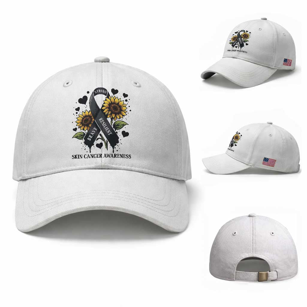 Sunflower Skin Cancer Awareness Baseball Cap Brave Strong Resilient