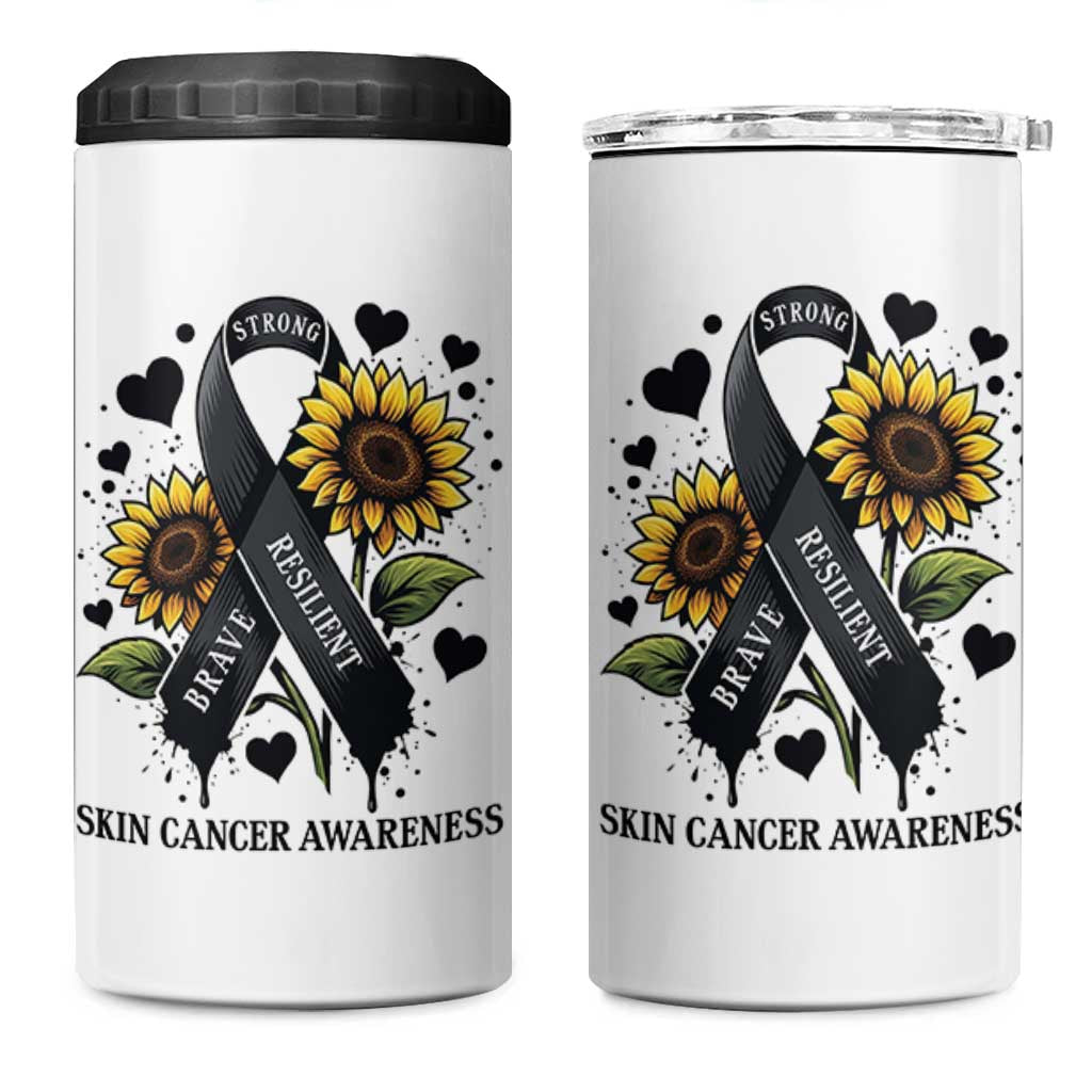 Sunflower Skin Cancer Awareness 4 in 1 Can Cooler Tumbler Brave Strong Resilient