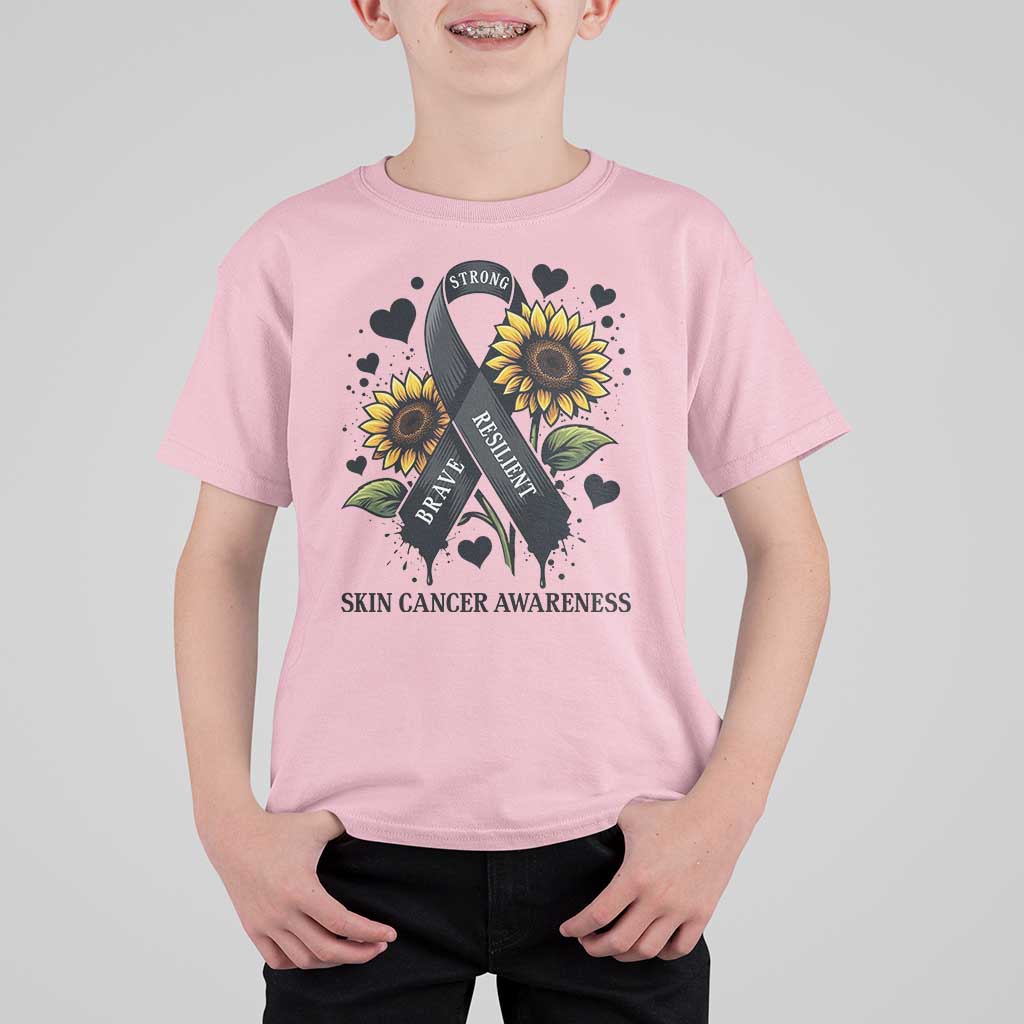 Sunflower Skin Cancer Awareness T Shirt For Kid Brave Strong Resilient