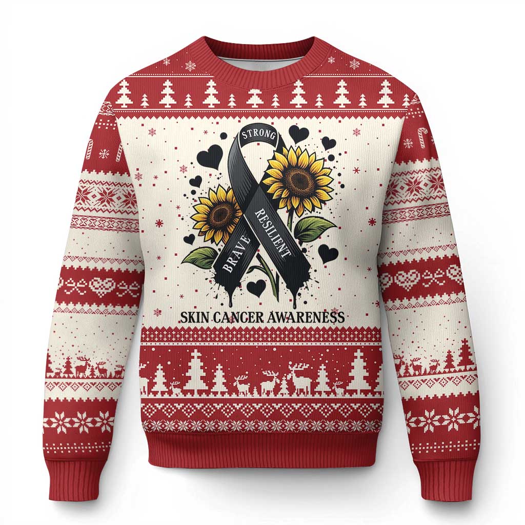 Sunflower Skin Cancer Awareness Ugly Christmas Sweater Brave Strong Resilient