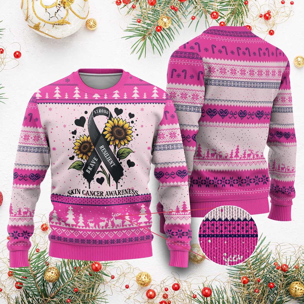 Sunflower Skin Cancer Awareness Ugly Christmas Sweater Brave Strong Resilient