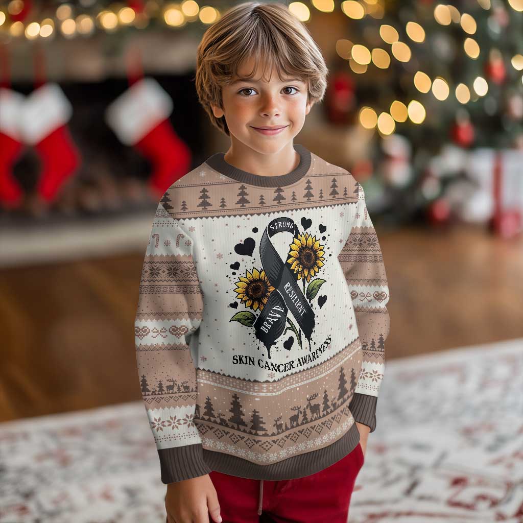 Sunflower Skin Cancer Awareness Ugly Christmas Sweater Brave Strong Resilient
