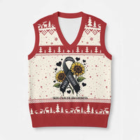 Sunflower Skin Cancer Awareness V-Neck Knit Sweater Vest Brave Strong Resilient