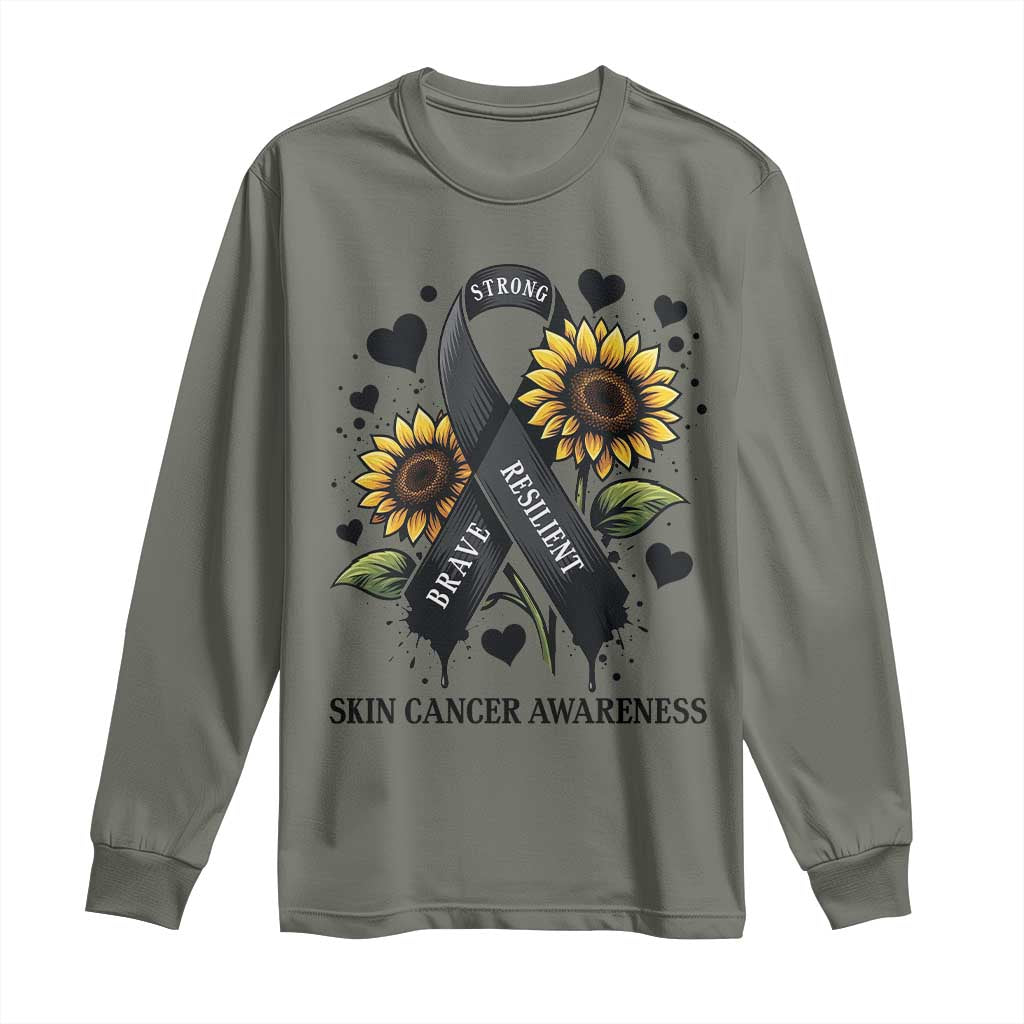 Sunflower Skin Cancer Awareness Long Sleeve Shirt Brave Strong Resilient