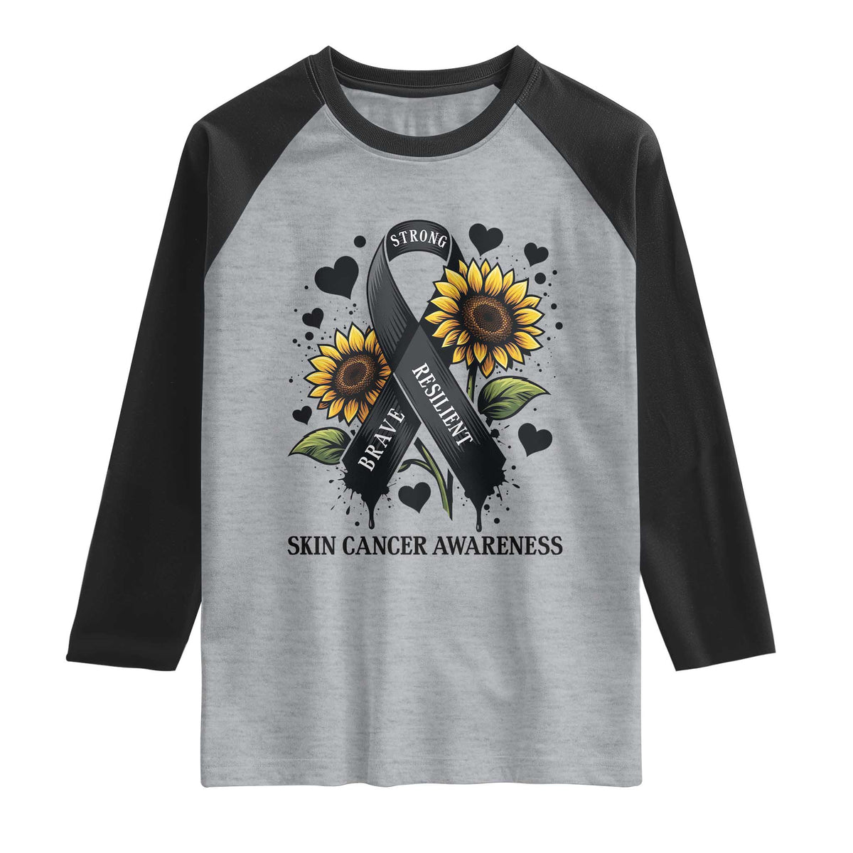 Sunflower Skin Cancer Awareness Raglan Shirt Brave Strong Resilient