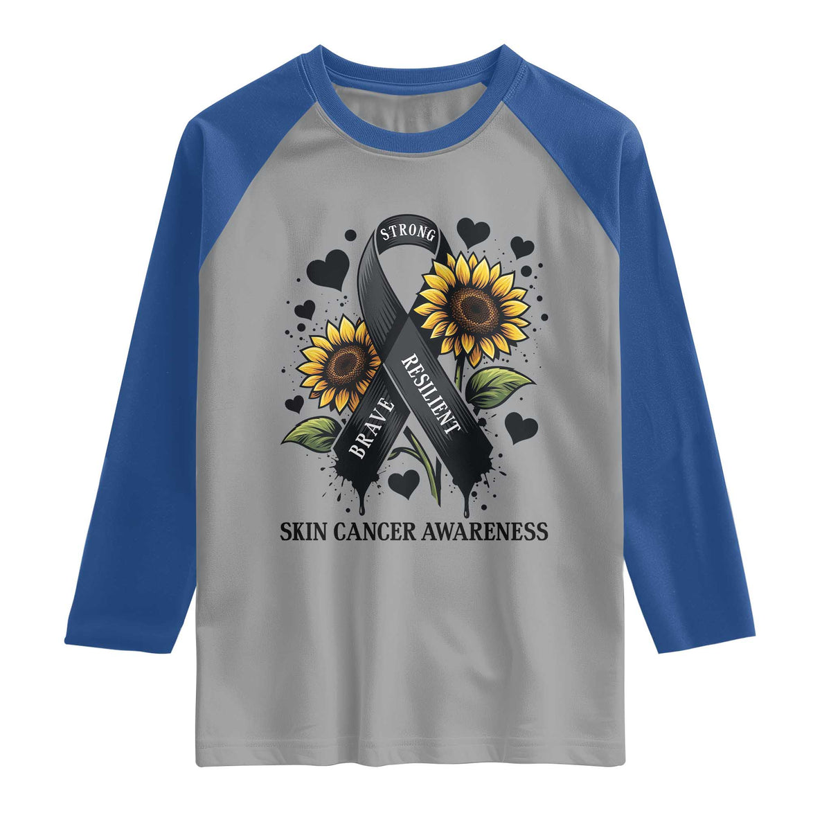 Sunflower Skin Cancer Awareness Raglan Shirt Brave Strong Resilient