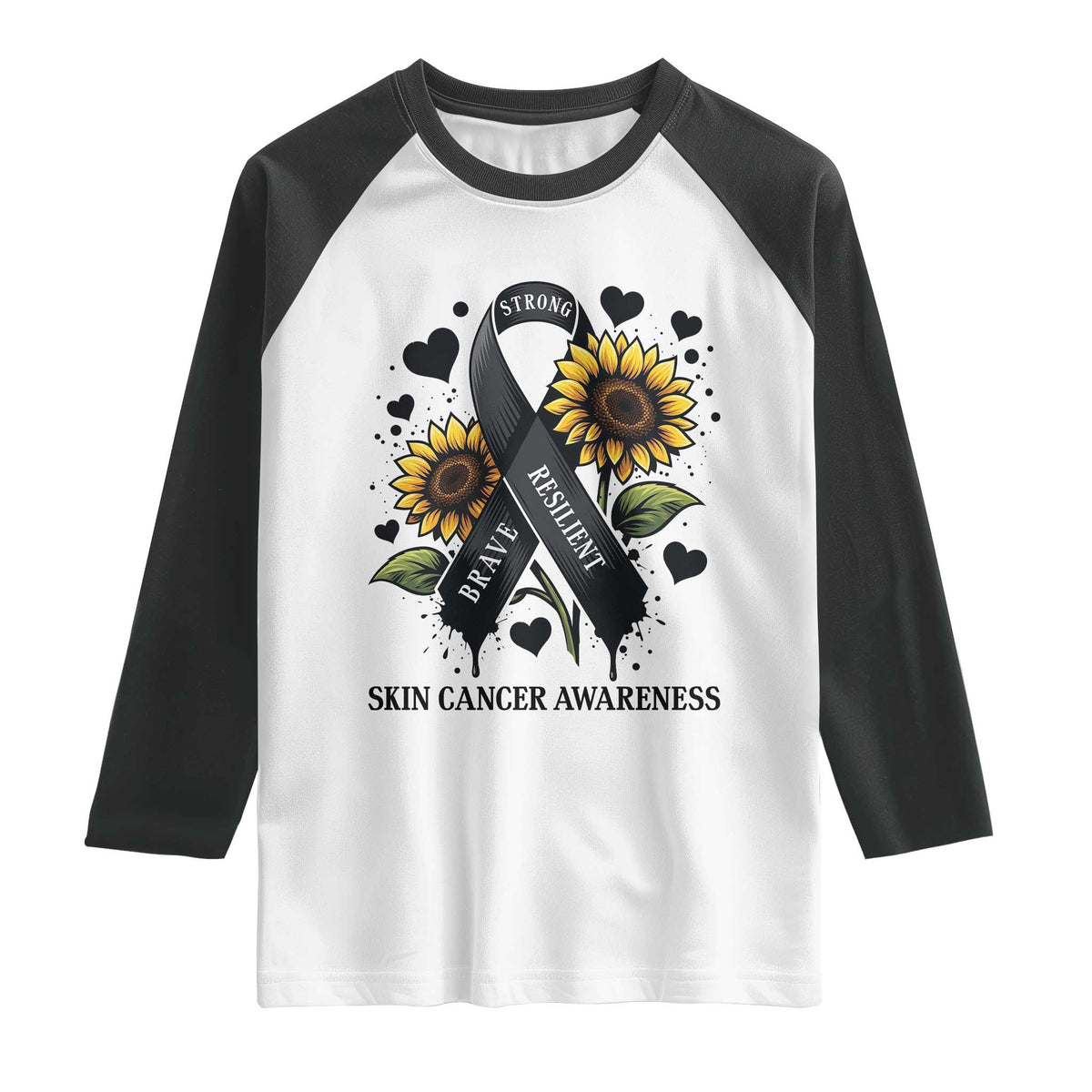 Sunflower Skin Cancer Awareness Raglan Shirt Brave Strong Resilient