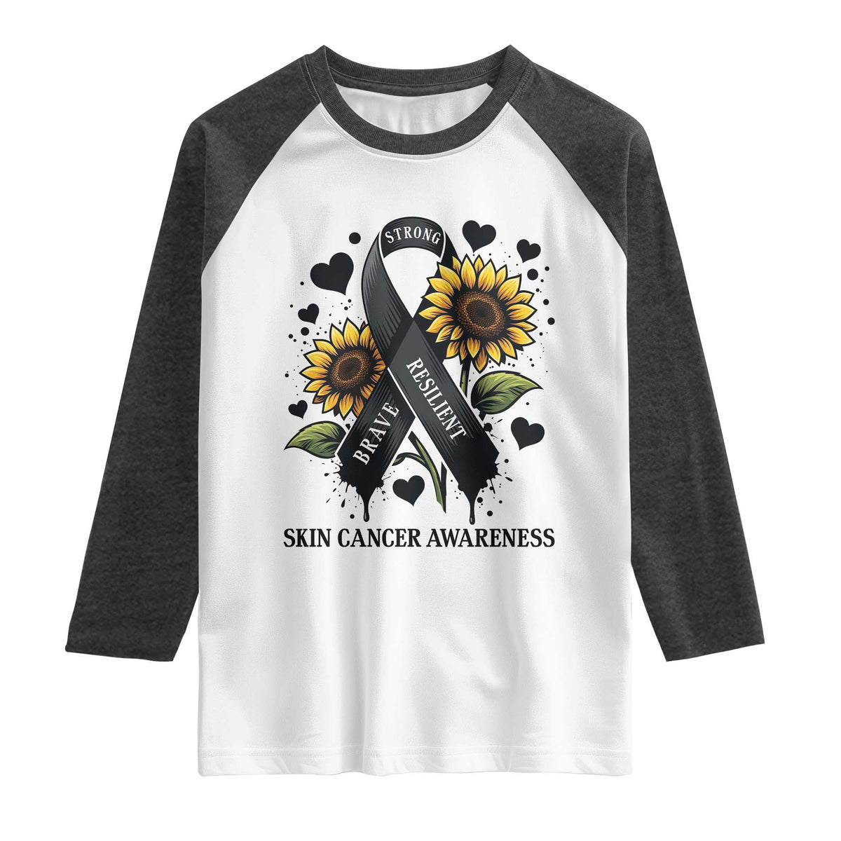 Sunflower Skin Cancer Awareness Raglan Shirt Brave Strong Resilient
