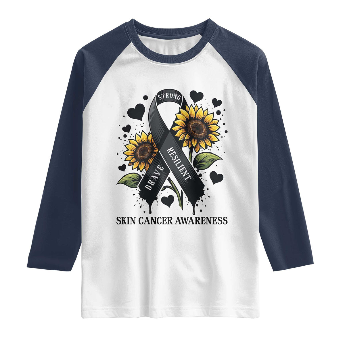 Sunflower Skin Cancer Awareness Raglan Shirt Brave Strong Resilient